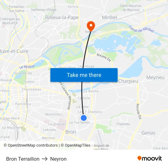 Bron Terraillon to Neyron map