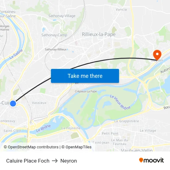 Caluire Place Foch to Neyron map