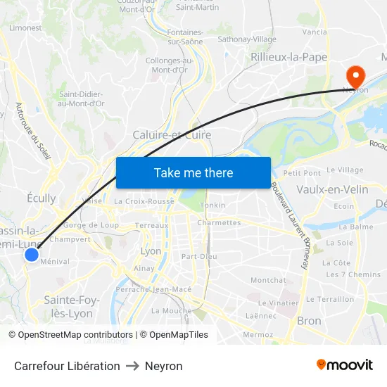 Carrefour Libération to Neyron map