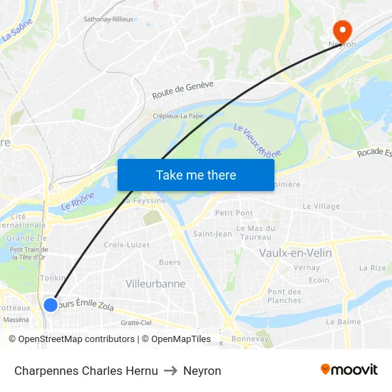 Charpennes Charles Hernu to Neyron map