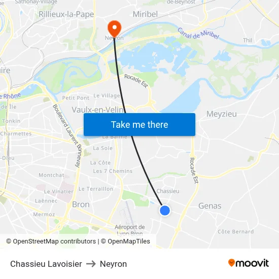 Chassieu Lavoisier to Neyron map