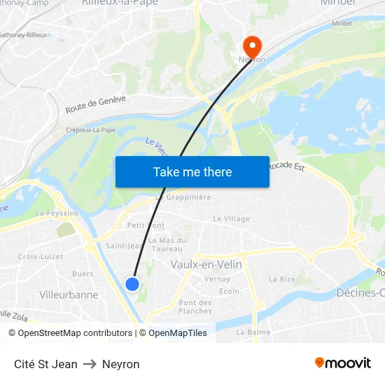 Cité St Jean to Neyron map