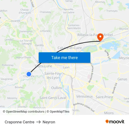 Craponne Centre to Neyron map