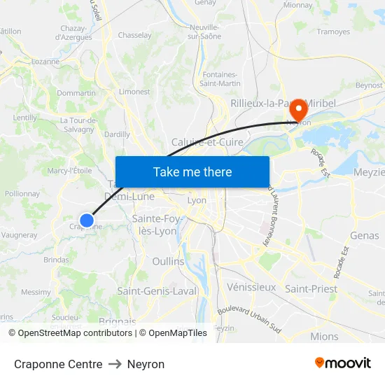 Craponne Centre to Neyron map