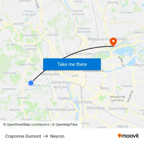 Craponne Dumont to Neyron map