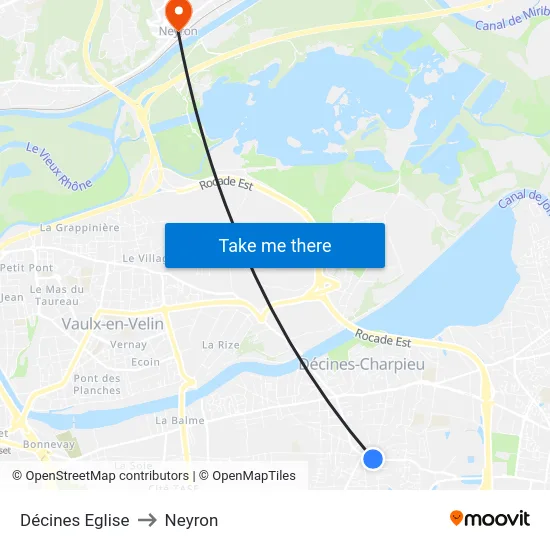 Décines Eglise to Neyron map