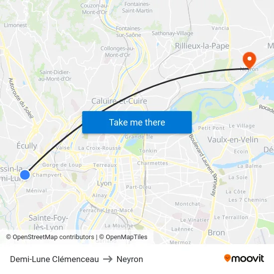 Demi-Lune Clémenceau to Neyron map