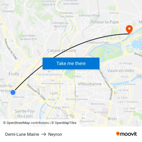 Demi-Lune Mairie to Neyron map