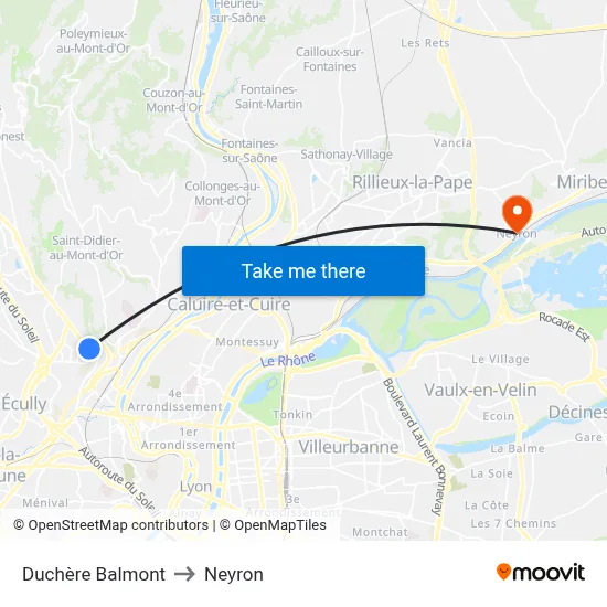 Duchère Balmont to Neyron map