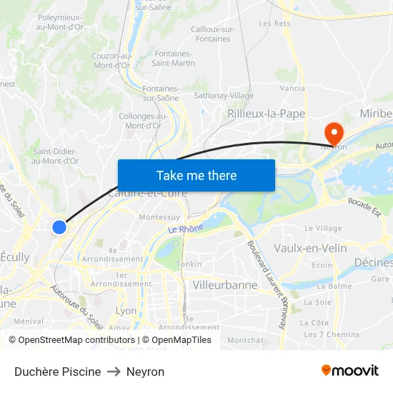 Duchère Piscine to Neyron map