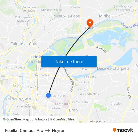Feuillat Campus Pro to Neyron map