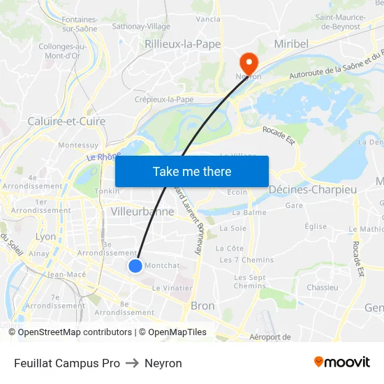 Feuillat Campus Pro to Neyron map