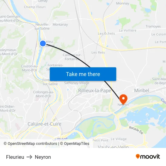 Fleurieu to Neyron map