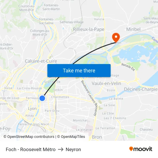 Foch - Roosevelt Métro to Neyron map
