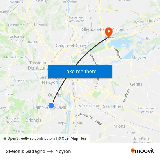 St-Genis Gadagne to Neyron map