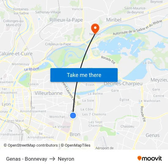 Genas - Bonnevay to Neyron map
