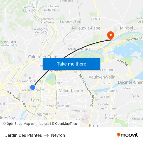 Jardin Des Plantes to Neyron map