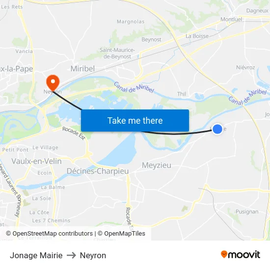 Jonage Mairie to Neyron map
