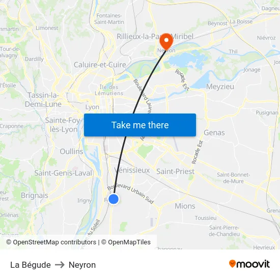 La Bégude to Neyron map