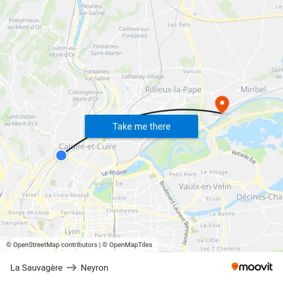 La Sauvagère to Neyron map