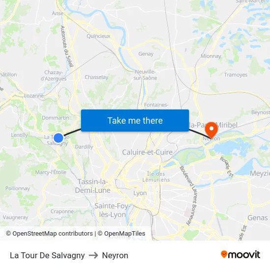 La Tour De Salvagny to Neyron map