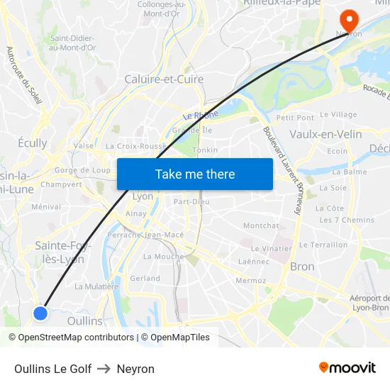 Oullins Le Golf to Neyron map