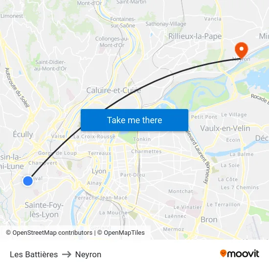 Les Battières to Neyron map