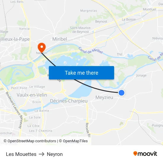 Les Mouettes to Neyron map