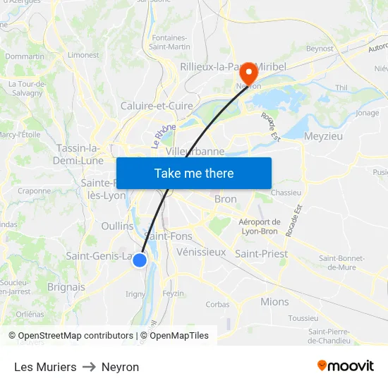 Les Muriers to Neyron map