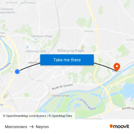 Marronniers to Neyron map