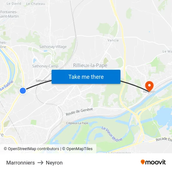 Marronniers to Neyron map