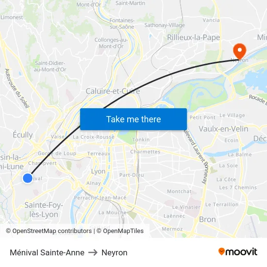 Ménival Sainte-Anne to Neyron map