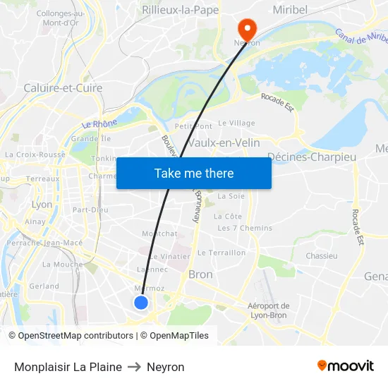 Monplaisir La Plaine to Neyron map