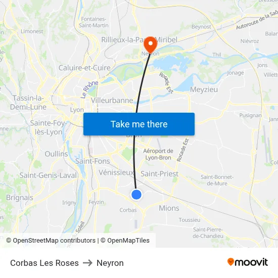 Corbas Les Roses to Neyron map