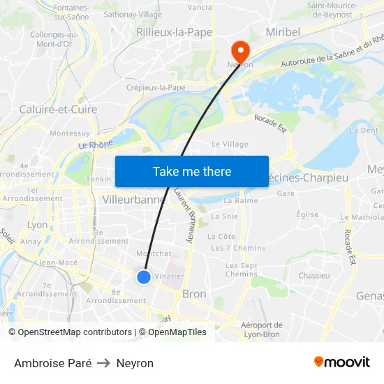 Ambroise Paré to Neyron map