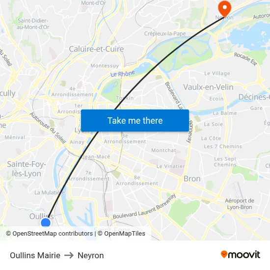 Oullins Mairie to Neyron map