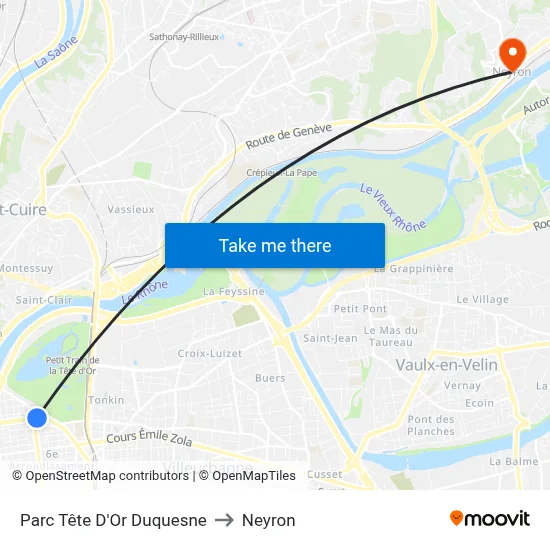 Parc Tête D'Or Duquesne to Neyron map
