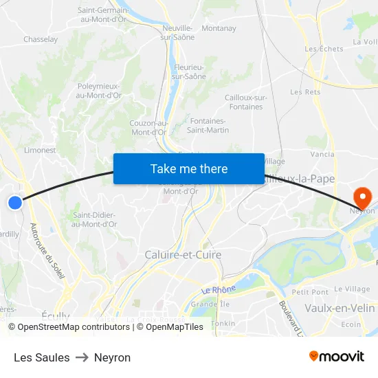 Les Saules to Neyron map