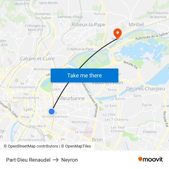 Part-Dieu Renaudel to Neyron map