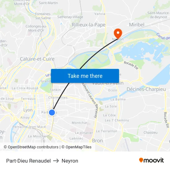 Part-Dieu Renaudel to Neyron map