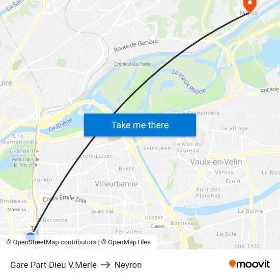 Gare Part-Dieu V.Merle to Neyron map