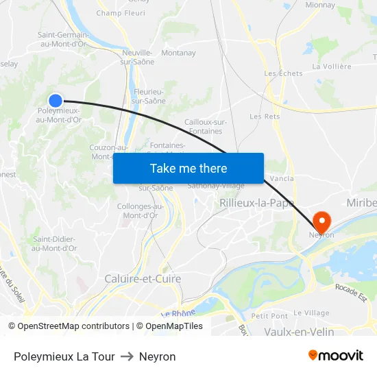 Poleymieux La Tour to Neyron map