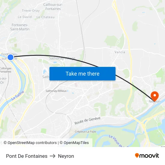 Pont De Fontaines to Neyron map