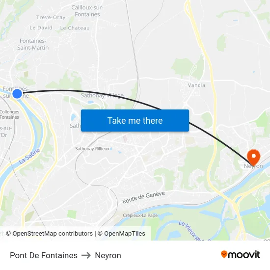 Pont De Fontaines to Neyron map