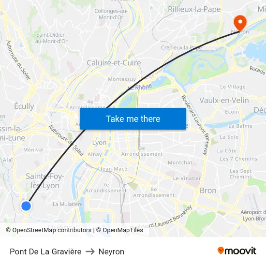 Pont De La Gravière to Neyron map