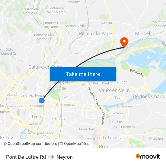 Pont De Lattre Rd to Neyron map