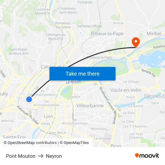 Pont Mouton to Neyron map