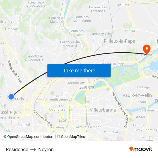 Résidence to Neyron map