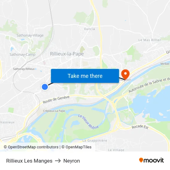 Rillieux Les Manges to Neyron map