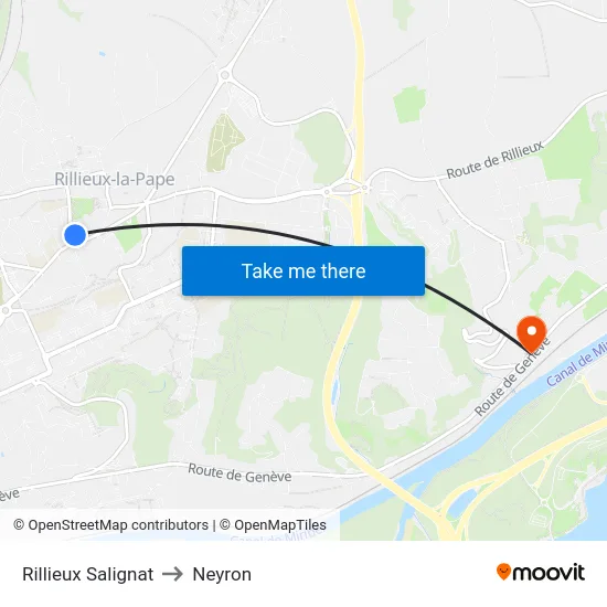 Rillieux Salignat to Neyron map